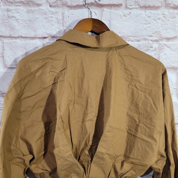 Zara Dark Tan Long Sleeve Cropped Poplin Button Front Shirt - Picture 9 of 14